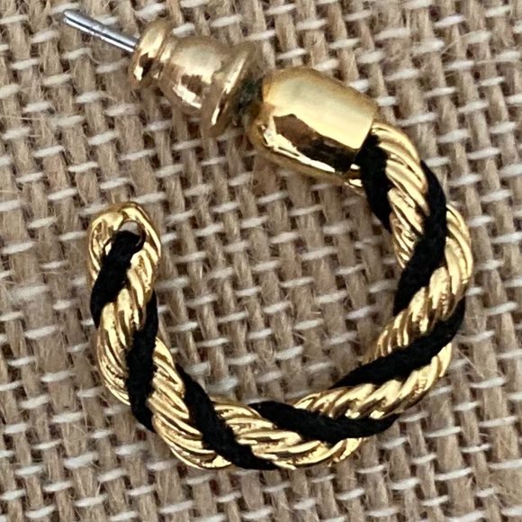 Gold & Black Twist Pierced Hoop Earrings Vintage NWOT - Picture 4 of 7